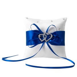 NIERBO Ring Cushion Wedding Cushion Wedding Ring Cushion with Satin Ribbon Ring Cushion Carrier Vintage Ring Holder Wedding Decoration with Double Hearts Approx. 10 cm x 10 cm