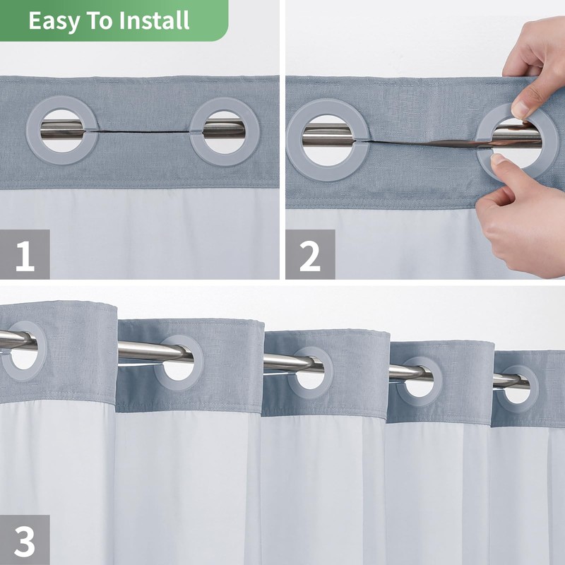 eachope Blue Long No Hook Shower Curtain with Snap-in Fabric