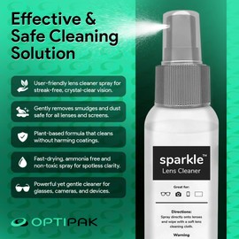 OPTIPAK Sparkle Anti-Reflective Lens Cleaner Spray kit | (2) 2oz Glasses Cleaner Spray + (2) Microfiber Cloth for Eyeglasses, Sunglasses, Lenses, Screens and Camera Cleaning Kit (4 Piece Set)