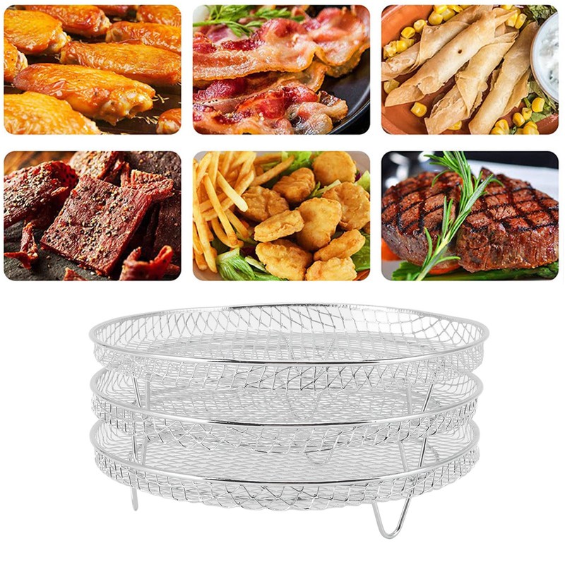 3Pcs Air Fryer Dehydrator Racks Stackable Food Grade Stainless Steel