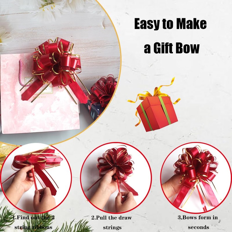 HQJAXJ 6 Pieces Bows for Gift Wrapping Pull Bow Ribbon