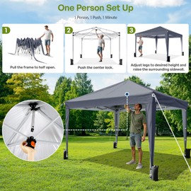 Driftalia 10x10 Pop Up Canopy with Sidewalls, Outdoor Instant Canopy Tent with Carry Bag for Commercial Events, Camping, Backyard Parties - Dark Grey