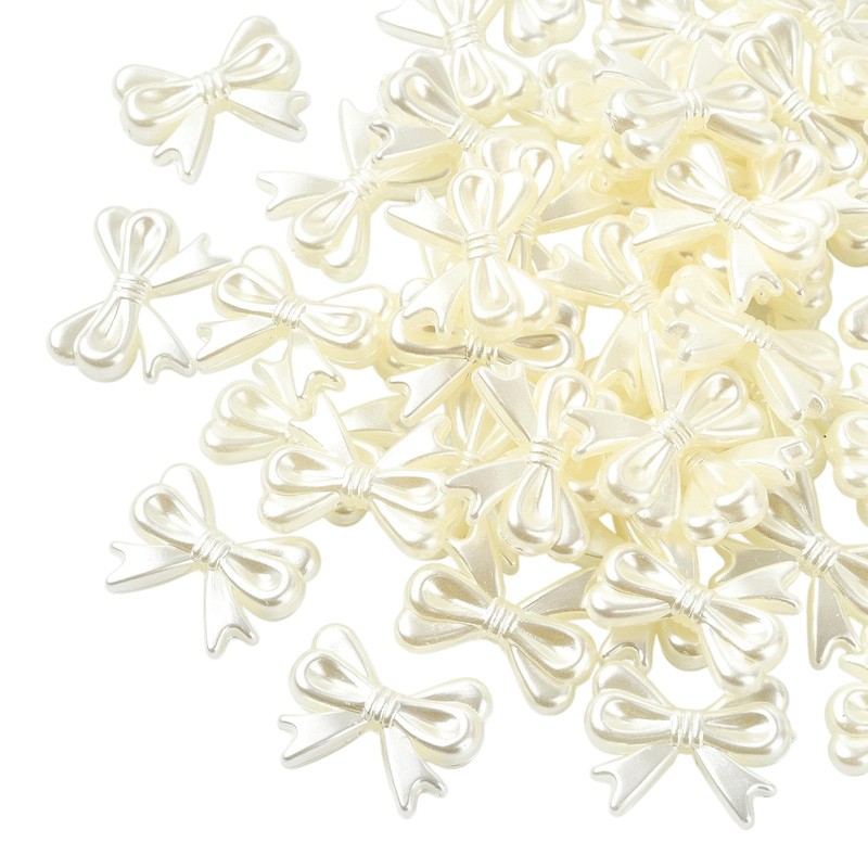 Ornazy 50Pcs White Imitation Pearl Aesthetic Spacer Beads Elegant Bow
