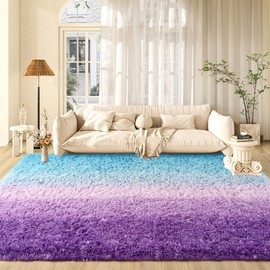Zedrew Zedrew Purple-Blue Area Rugs Fluffy Carpets, 4x6 Feet Indoor Plush Rug for Bedroom Living Room, Tie-Dye Rectangular Modern Rug for Kids Girls Nursery Room, Shaggy Rug for Home Decor