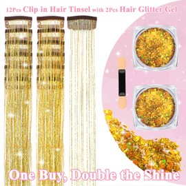 Hair Tinsel Clip in, Gold Tinsel Hair Extensions Fairy Hair Tinsel Clips