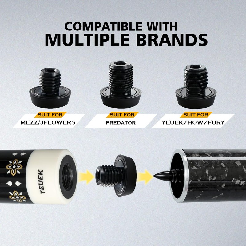 YEUEK Pool Cue Extender, Billiards Stick Extension with 3 Bumpers,