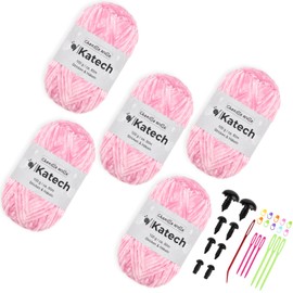 Katech 5 x 100 g Chenille Wool for Crocheting, Soft Velvety Baby Wool, Cuddly Chenille Crochet Wool, Thick Wool Set, Plush Wool Crochet Yarn, Thick Wool for Knitting, Sweaters/Blankets/Scarves - Light