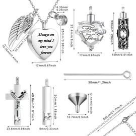 Fumete 5 Pcs Ashes Urn Necklace Keepsake Cremation Heart Cross Cubic Jewelry for Ashes Stainless Steel Memorial Locket Urn Keepsake Necklace for Women Men Loved Ones, 5 Styles(White)