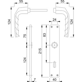 HOPPE 2668223 Aluminium Door Handle Set Birmingham on Long Plate Toilet for Door Thickness 37-42 mm Anodised Silver
