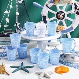 Landical 15 Pcs Last Toast on the Coast Bachelorette Cups White and Blue Shot Glass on Beaded Necklaces Plastic Coastal Bachelorette Shot Cups for Adult Beach Bachelorette Wedding Party Favor Supplies