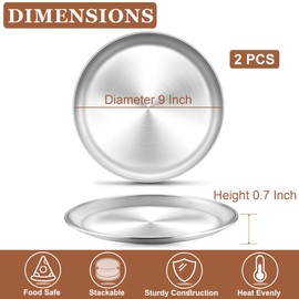 TeamFar 9 Inch Pizza Pan Set of 2, Stainless Steel Small Crispy Pizza Tray, Round Pizza Dish Plates for Toaster Oven Baking Cooking, Healthy & Heavy Duty, Easy Clean & Dishwasher Safe