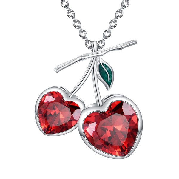 LWQQWL Cherry Necklace for Women 925 Sterling Silver Red Cherry