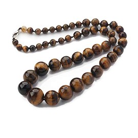 TreasureBay Beautiful 8-16mm Natural Gemstone Beaded Necklace For Women (Tiger’s Eye)
