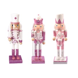 Ciao Christmas Nutcracker Toy Soldier Halberdier (24 cm) Wooden Glittery Decoration, Pink/White
