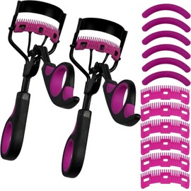 Rizadores de pestañas con peine, paquete de 2 rizadores de pestañas IMMER LIEBEN con 10 recambios de repuesto, 6 peines, rizo de 10 segundos y pestañas levantadas, negro y morado