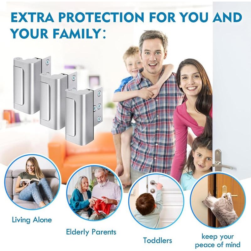 Home Security Door Reinforcement Lock 3 Pack Door Security Lock