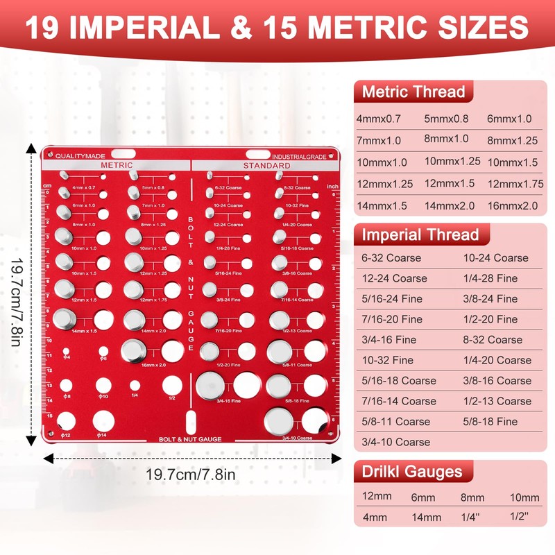 34 Bit Nut & Bolt Thread Checker, Thread Gauge Identifier
