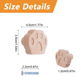 MOROBOR Cat's Paw Print Shaped Wooden Knobs, 6pcs Unique Decorative Furniture Knobs Single Hole Pull with Screws for Kids Room Nursery Bedroom Decor
