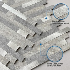MOFIT 3D Stone Brick Backsplash Tile for Kitchen Peel and Stick Self-Adhesive Wall Tile,Marble Linear Mosaic Tiles Stickers Bathroom Wall Panels Fireplace Vanity (Gray,10sheets)