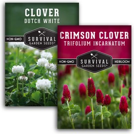 Clover Seed Collection for Planting - 2 Packets of Crimson & Dutch White Clover Seeds - Ground Cover & Pollinator Attractor - Non-GMO Heirloom Open-Pollinated Varieties - Survival Garden Seeds