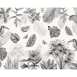 MUDECOR Wall Mural Tropical Sketchbook Black and White Botanical Not Peel and Stick, Non-Woven Wallpaper Wall Decoration for Bedroom Living Room - 96"x120"