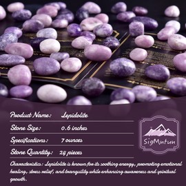 SigMntun SigMntun Lepidolite Healing Crystal Stone Set - 24 Pieces, 0.6" Natural & Polished Stones for Healing, Meditation, Reiki, Chakra, Crafting & Decoration