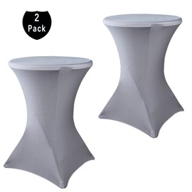 2 Pack 32x43 Inch Grey Cocktail Tablecloth Spandex Round Fitted Table Cover for Wedding Banquet Event Party