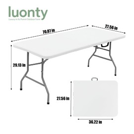 Luonty 6ft Folding Table – Heavy Duty Plastic Table for Patio, Events, or Camping – Portable, Weather-Resistant, Easy to Store – Holds up to 330 lbs