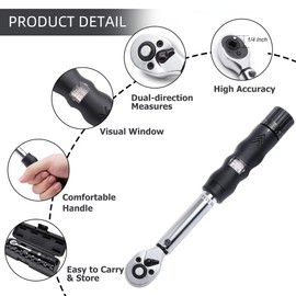 Flytuo 1/4 Inch Drive Click Torque Wrench Set, 2 to 14 Nm, Dual-Direction Adjustable and Visual Window Bicycle Repair Tools Socket Kit for Road&Mountain Bikes