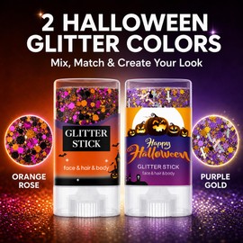 Halloween Glitter Stick Duo, Orange Pink and Purple Gold