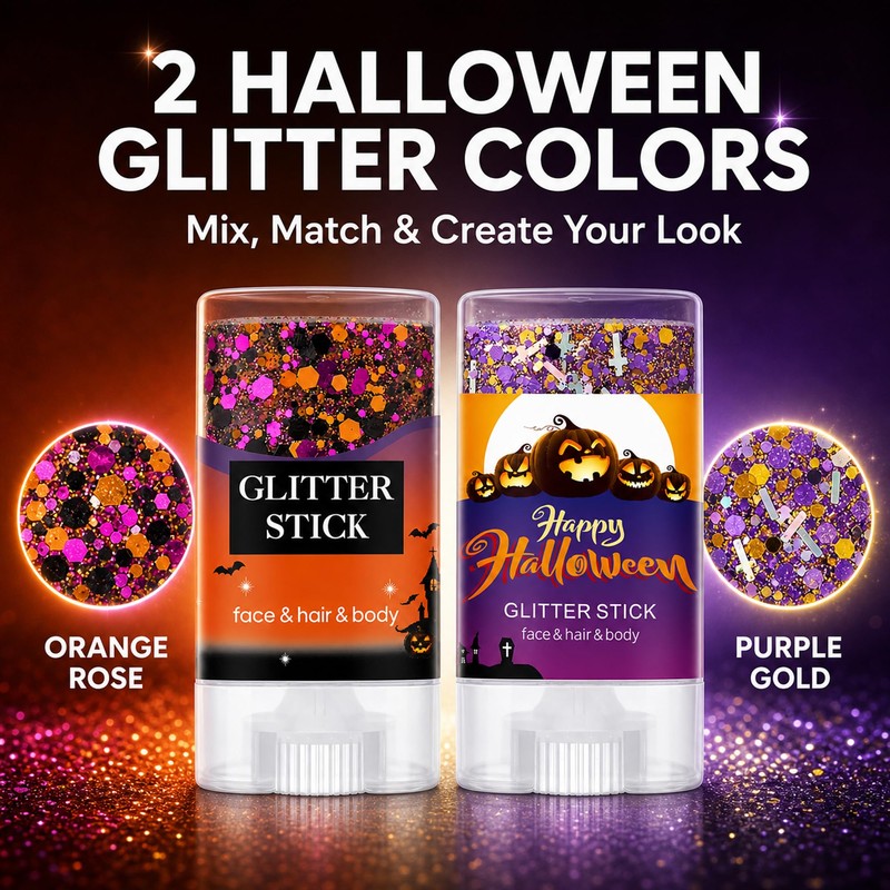 Halloween Glitter Stick Duo, Orange Pink and Purple Gold