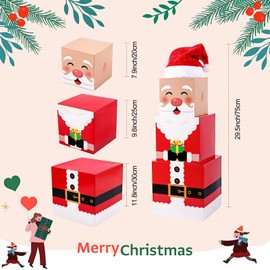 Haysandy 2 Set Snowman and Santa Christmas Box Decoration Xmas Decorative Stacking Boxes with Lids Stackable Nesting Gift Boxes with Santa and Snowman Hats for Christmas Presents Home Party decoration