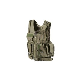 Lancer Tactical 600D Nylon Urban Tactical Cross Draw Vest with Embedded Pistol Holster Three Magazine Pouches - (OD Green)
