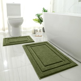 HOMEIDEAS Bathroom Rugs Sets 2 Piece, Super Soft and Absorbent Non Slip Microfiber Machine Washable Bath Mat Set (20" x 32" + 16" x 24", Sage Green)