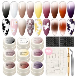 PEACECOLOR Gel Nail Set, 9 Colors Graduated Gel, Color Gel Kit, Includes 100 Nail Sponges, 2 Pcs Nail Stickers, Nail Lights, Manicure, Self-Nails, Beginners, Professionals, Gift
