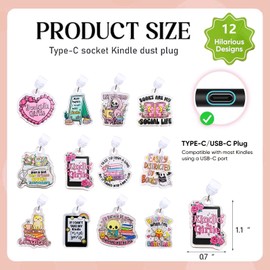 Vozekrod 11PCS Charms for E-Reader – Type C Dust Plug Accessories for Kindle & Tablets, Cute Acrylic Port Protectors, Gift for Book Lovers, Students, Teachers, Friends