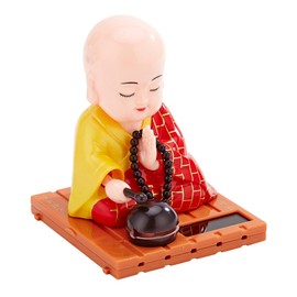 BuyWeek Solar Buddha Statue, Solar Small Monk Buddha Figure Decoration Buddhist Sculpture Car Ornaments Home Office Desktop Decoration (Red)