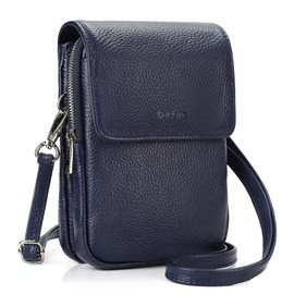 befen Small Genuine Leather Crossbody Bag Woman Cell Phone Crossbody Wallet Purses with Adjustable Shoulder Strap Navy Blue