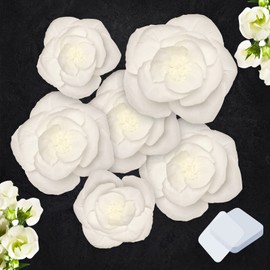 6 Pcs Extra Large Jumbo White Paper Flower Decorations for Wall with 10 Pcs Gel Pad Large Flowers Decorations for Birthday Wedding Party Backdrop Baby Shower Bridal Shower Nursery Wall Decor