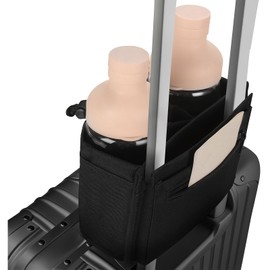 Luggage Cup Holder for Suitcases,Travel Must Haves,Free Hand Drinks Carrier Coffee Mugs Holder,Universal Luggage Accessories for Flight Attendants (Black, Strapless)