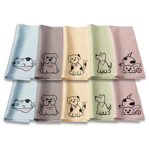 Microfiber Cleaning Cloth - Microfiber Cloth Fabric Wipe for Cleaner Lens, Eyeglasses, Phone Screen - Cute Dog Design 10-Pack, 6x6