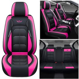 YHCBNKI Universal Fit Car Seat Covers Full Set, Leather Automotive Seat Protectors for 5 Seats, Airbag Compatible, Premium Quality Seat Cover Accessories (Black-Rose)