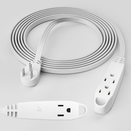 3-Outlet Flat Extension Cord 5 FT, 16 Gauge Extension Cord, Flat Plug, Multi Outlet, 3 Prong Angled Plug, SPT-3 Power Strip Indoor Extension Cable, ETL Listed, White