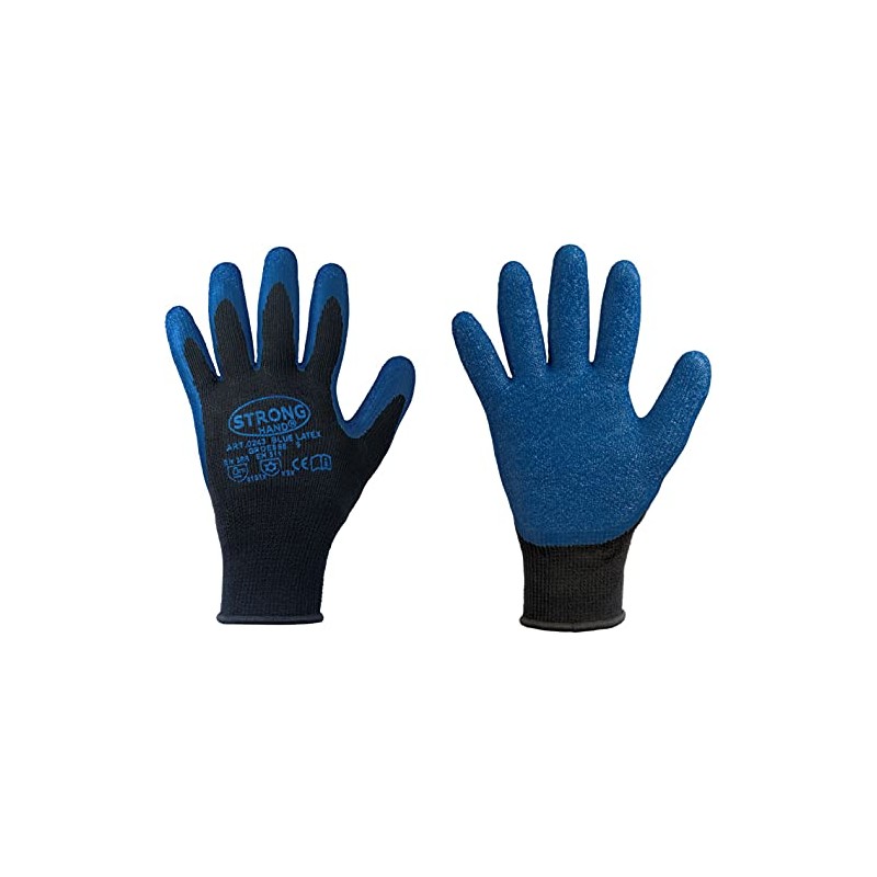 12 Pairs of Winter Gloves Blue Latex Stronghand® Size 8