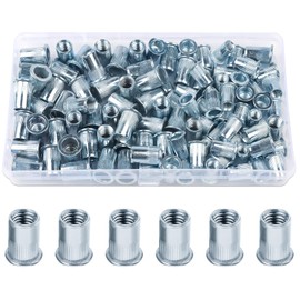 Pack of 100 Rivet Nuts M6, Jeboler Blind Rivet Nuts M6 Flat Head Retractable Nuts Threaded Rivets Galvanised Steel Sleeve Nut Rivet Nutsert Threaded Sleeve for Metal Plates Pipes etc.