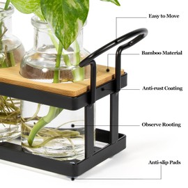 THYGIFTREE Plant Propagation Stations with Metal Stand, Tabletop Plant Terrarium for Propagating Hydroponic, Retro Glass Planter Flower Vase Home Kitchen Office Decor, Plant Lover Gifts, 5 Jars