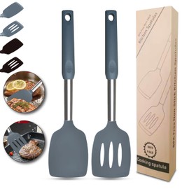 NAMAPRODX Silicone Spatulas set for kitchen use : Heat Resistant Turner & Slotted Silicone Spatula for Cooking, Non Toxic Kitchen Utensils, Ideal kitchen spatula turner for Eggs & Pancakes (Gray)
