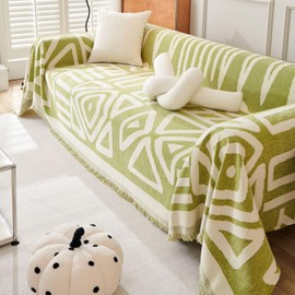GNSWLD Chenille Couch Cover Boho Sofa Slipcovers Soft Geometric Sectional Couch Covers Throw Blankets for Living Room Pet Furniture Protector Couch Cover for Dog Cat,71"x118",Green