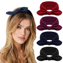 DRESHOW 4 Stück Damen Stirnband Elastische Weiche Stirnbänder Kopfband Haarband Kopf Wickeln Niedlich Haarschmuck für Alltag Yoga Sport Fitness
