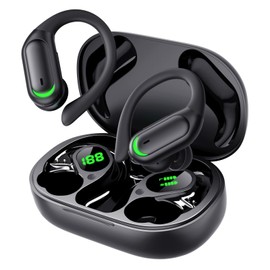 Wireless Earbuds Bluetooth 5.4 Headphones, 96hrs Playtime, Wireless Charging Case LED Display, Over Ear Headphones, ENC Noise Cancelling, Hi-Fi Sound, IP7 Waterproof, for Sports Workouts (Deep Black)